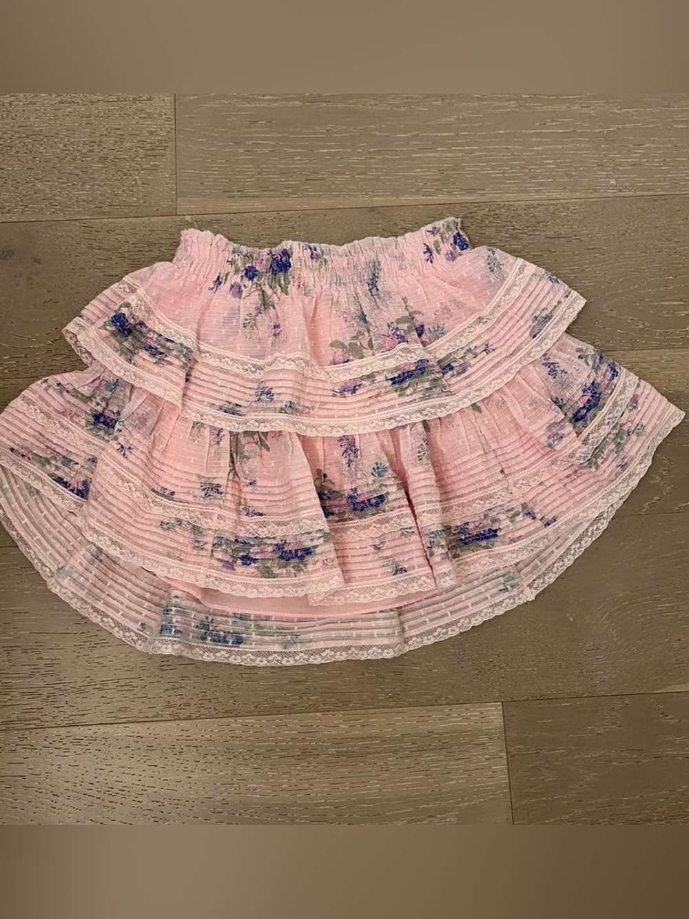 LoveShackFancy pink Lavender Floral Tiered Skirt